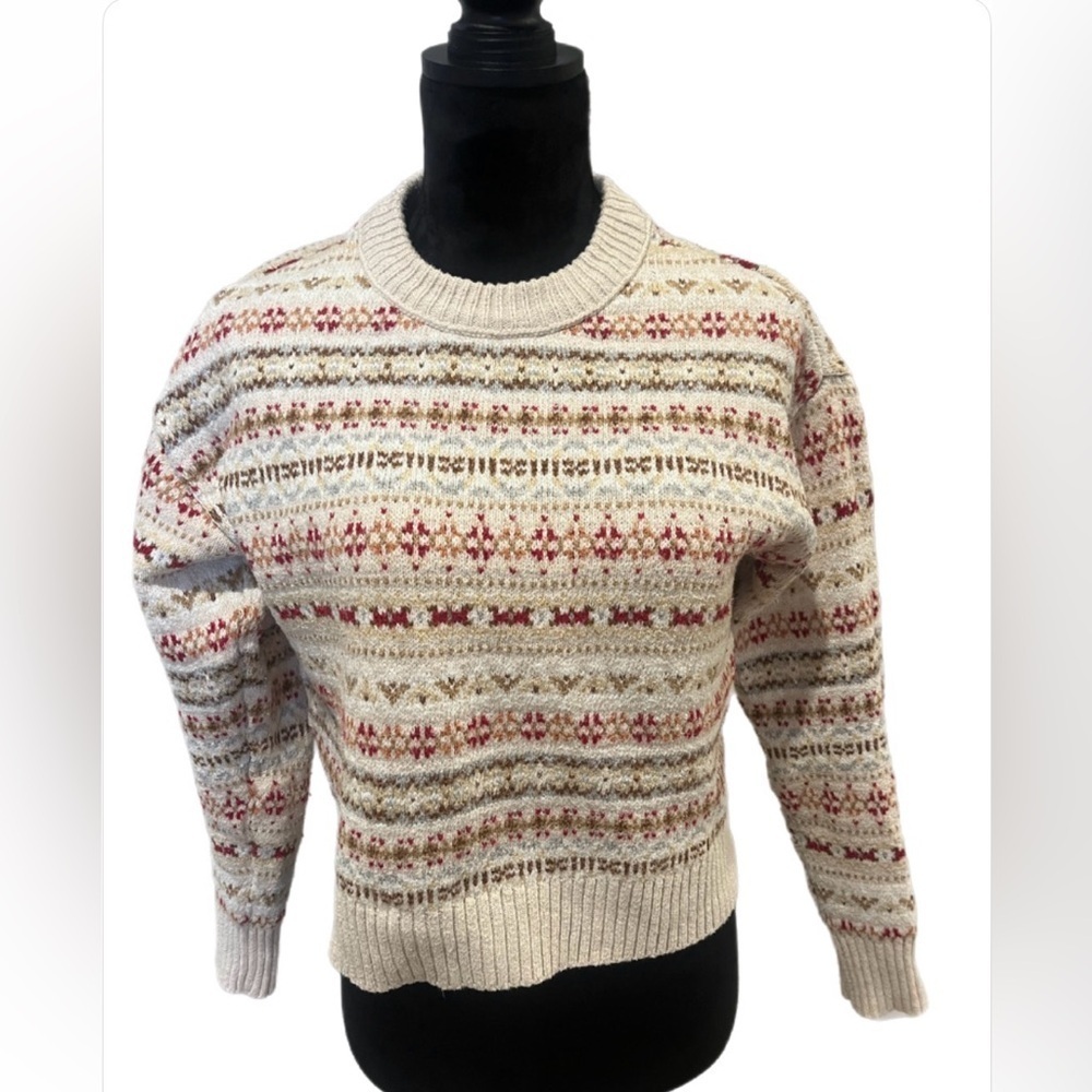 Y2K American Eagle Outfitters Cream and Red Knit Sweater- extra small